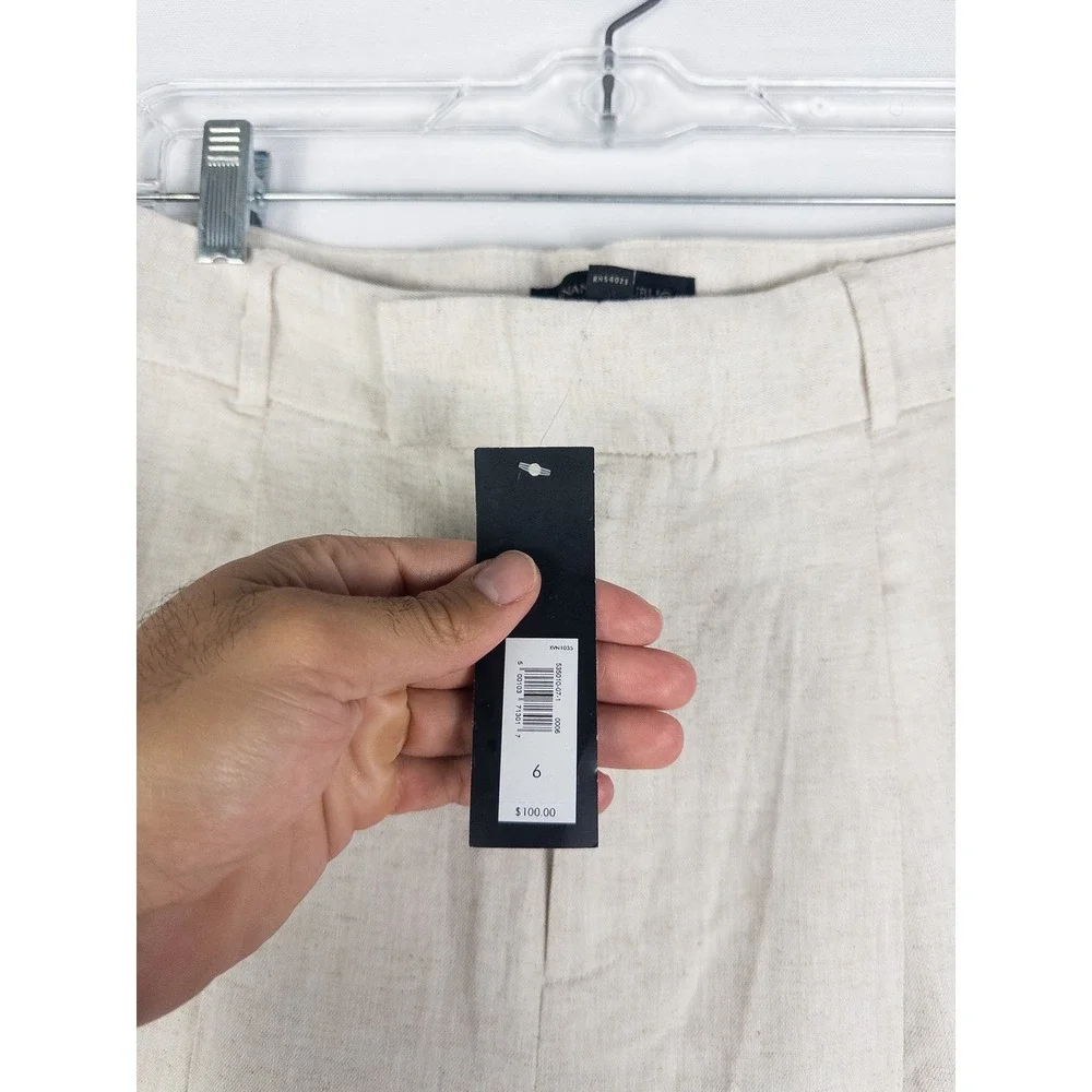 NWT Banana Republic Wide Leg Linen Pants Womens 6 Oatmeal Pleated Coastal Quiet